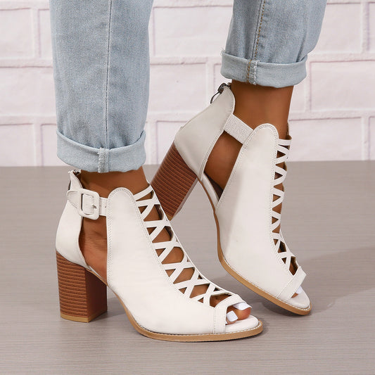 Thick Heel Women's Round Toe Buckle High Heel Sandals