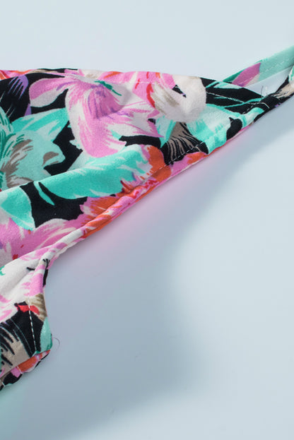 Green Sling V-Neck Elastic Waist Floral Maxi Dress