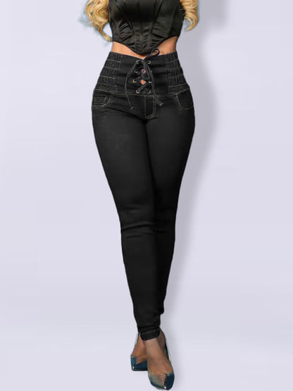 New high-waisted slimming butt-lifting strappy slim-fitting jeans