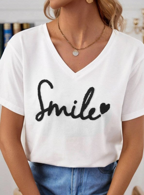 Frenchy Heart & Letter Pattern Drop Shoulder Tee